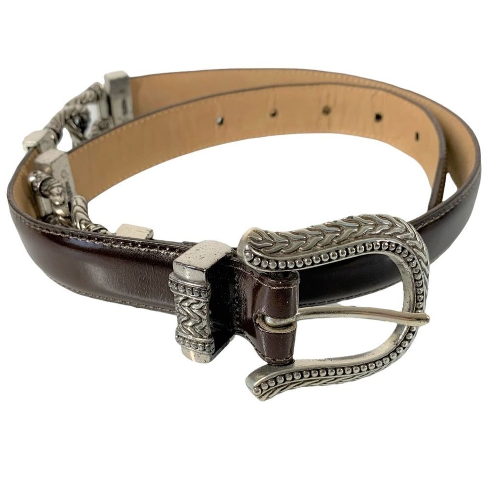 Vintage 1996 BRIGHTON Brown Leather & Silver Belt Western Equestrian Size Medium